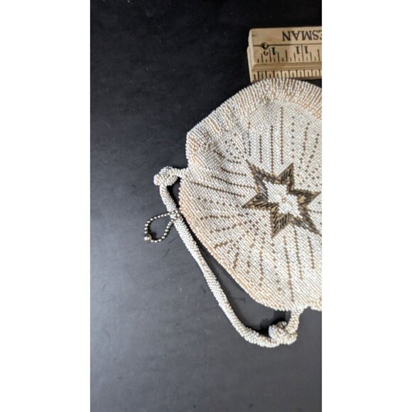 Beaded round handbag 1920's to 1930's Star burst cream - Picture 8 of 8
